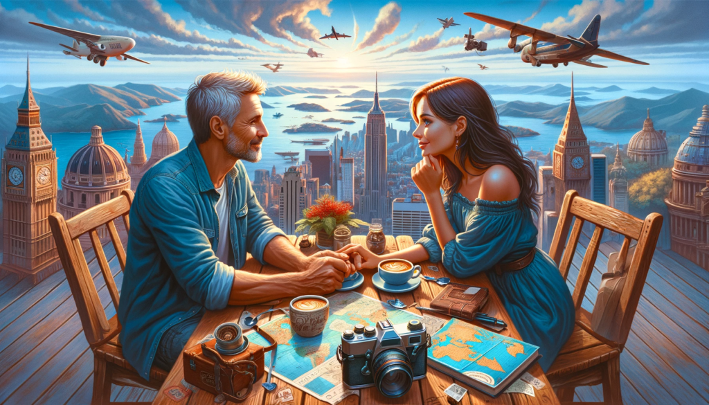 Photorealistic generated image of couple world travelers
