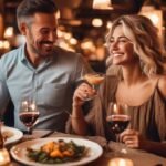 couple enjoying romantic dinner at a cozy restaurant