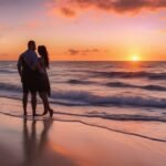 romantic couple sunset beach