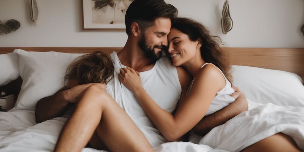 couple cuddling in bed