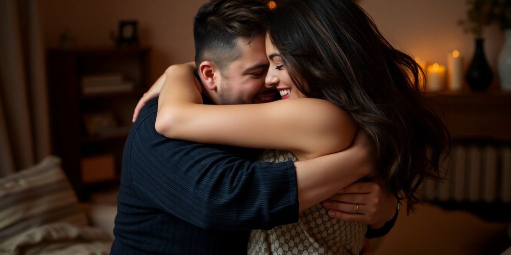 Couple exploring new intimacy with creative sex positions.