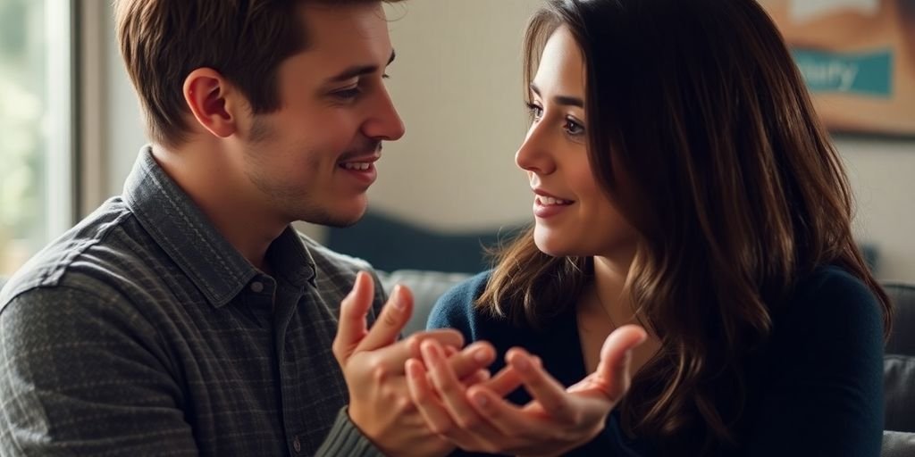 Two people conversing intimately.