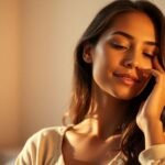 Woman enjoying intimate self-care with soft lighting.