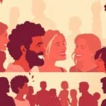 Diverse group of people happily connecting.
