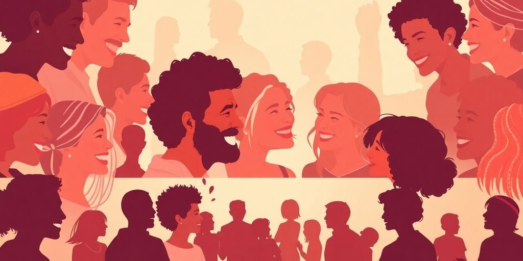 Diverse group of people happily connecting.