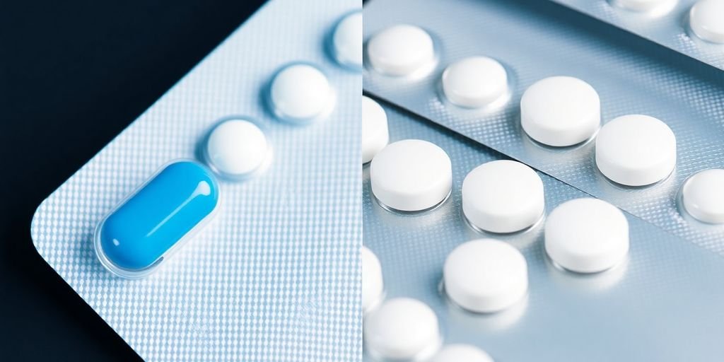 Viagra pills and generic sildenafil tablets side-by-side.
