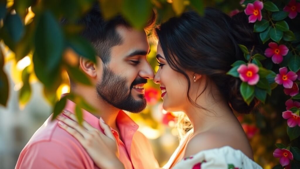 Couple enjoying intimacy with natural elements.