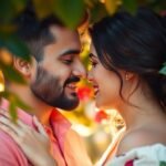 Couple enjoying intimacy with natural elements.