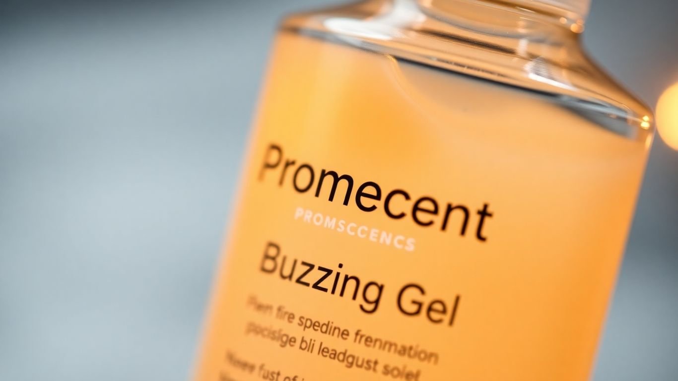 Bottle of Promescent Buzzing Gel with a warm glow.
