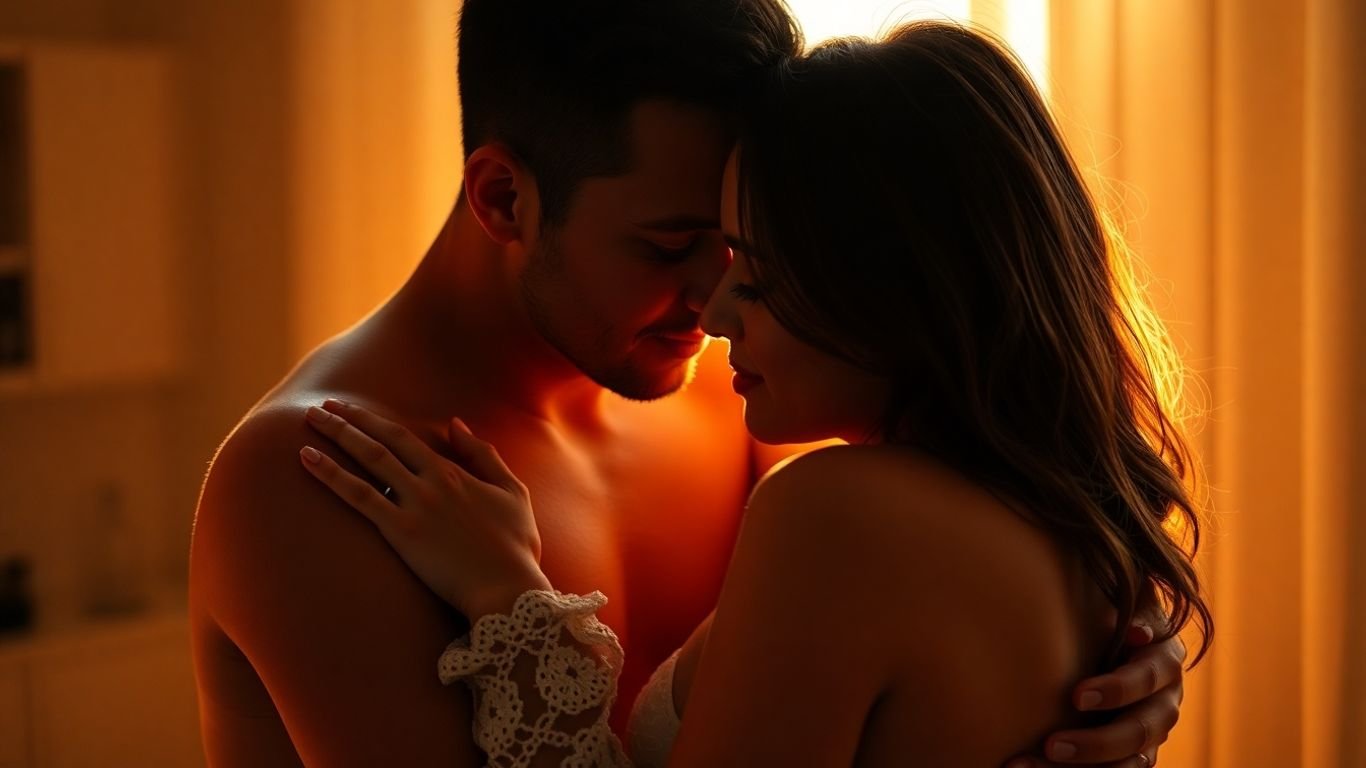 Couple embracing intimately, suggesting prolonged pleasure.